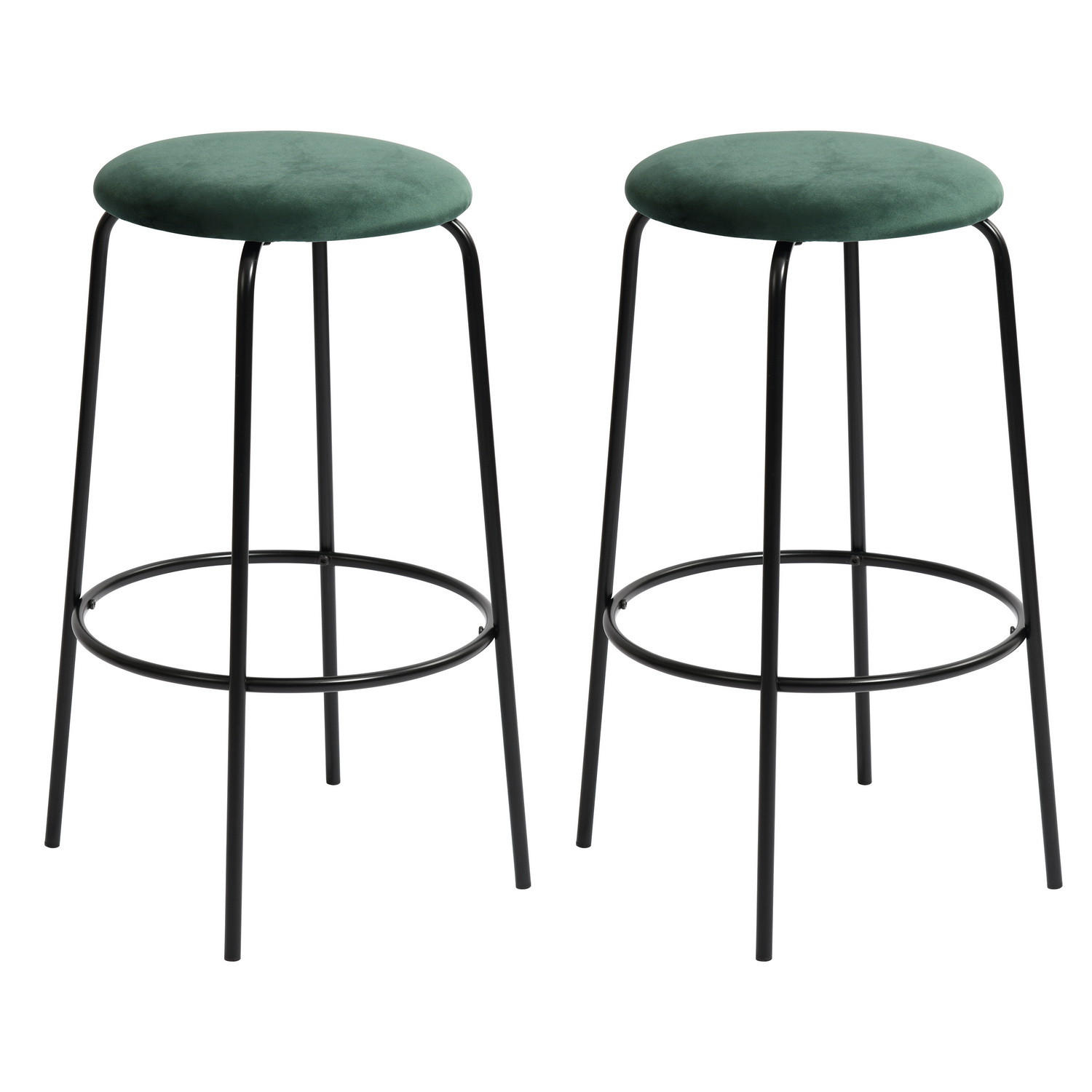 BARHOCKER 2er-Set Metallfüße, Samt, grün - Schwarz/Grün, Textil/Metall (36/73/37cm) - Urban Meuble