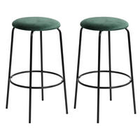 BARHOCKER 2er-Set Metallfüße, Samt, grün - Schwarz/Grün, Textil/Metall (36/73/37cm) - Urban Meuble
