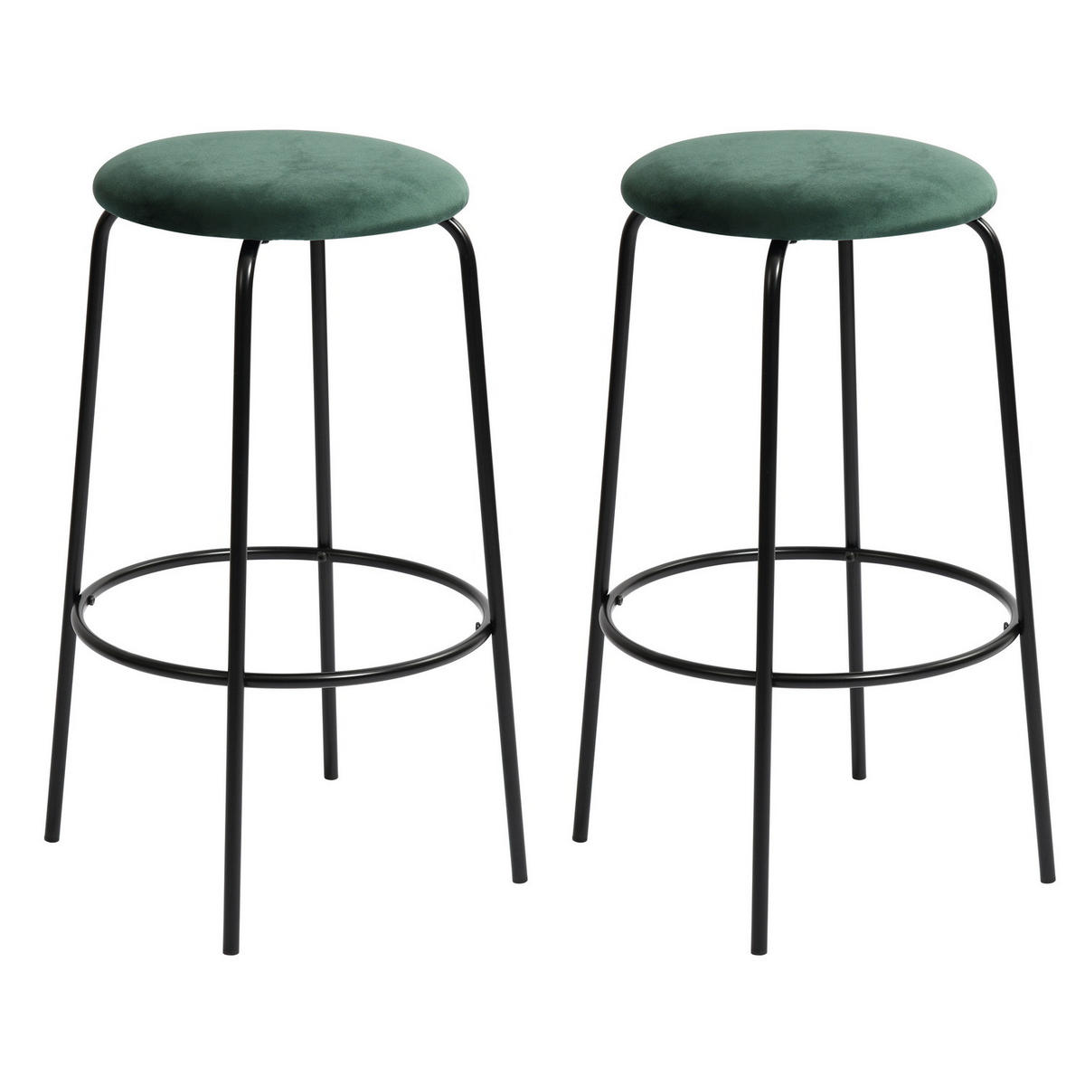 BARHOCKER 2er-Set Metallfüße, Samt, grün - Schwarz/Grün, Textil/Metall (36/73/37cm) - Urban Meuble