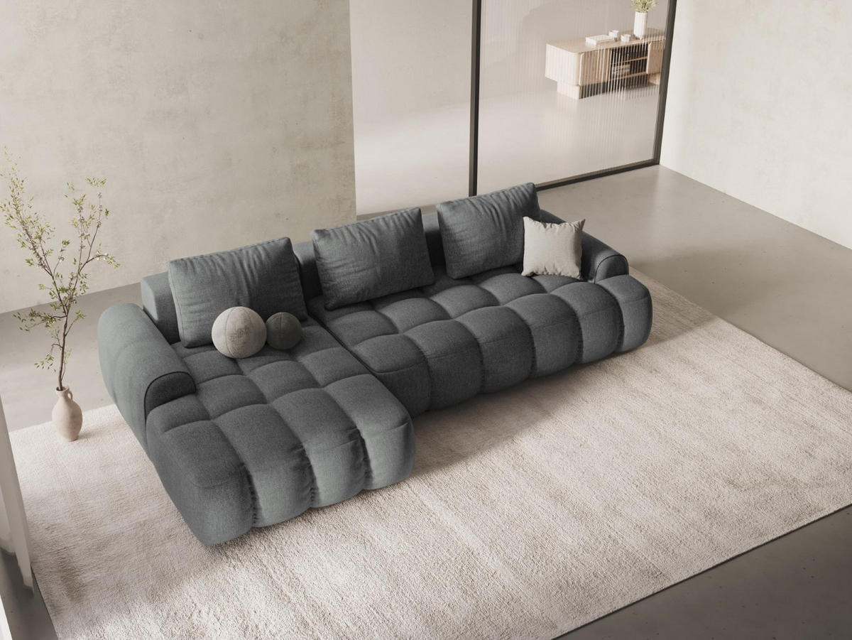 AUSKLAPPBARES-ECKSOFA links mit Container Linz aus strukturiertem Stoff grau 3 Sitzplätze - Grau, Textil (142/275cm) - Cosmopolitan Design