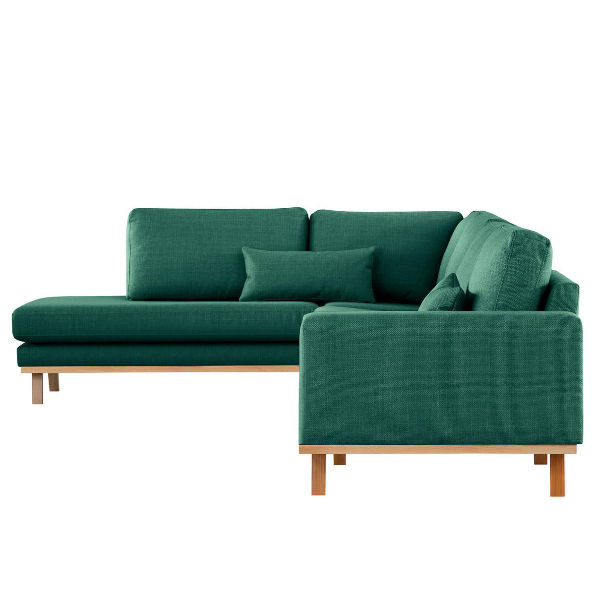 ECKSOFA mit Ottomane - Dunkelgrün/Buchefarben, Buchenholz/Textil (287/219cm) - home24