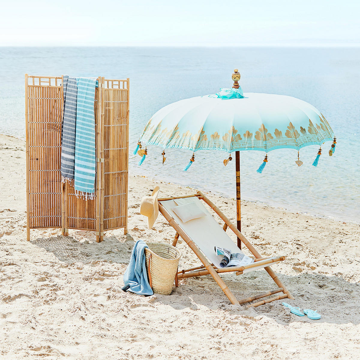 SONNENSCHIRM Oriental Lounge - Türkis, Holz/Textil (180/180cm) - Butlers