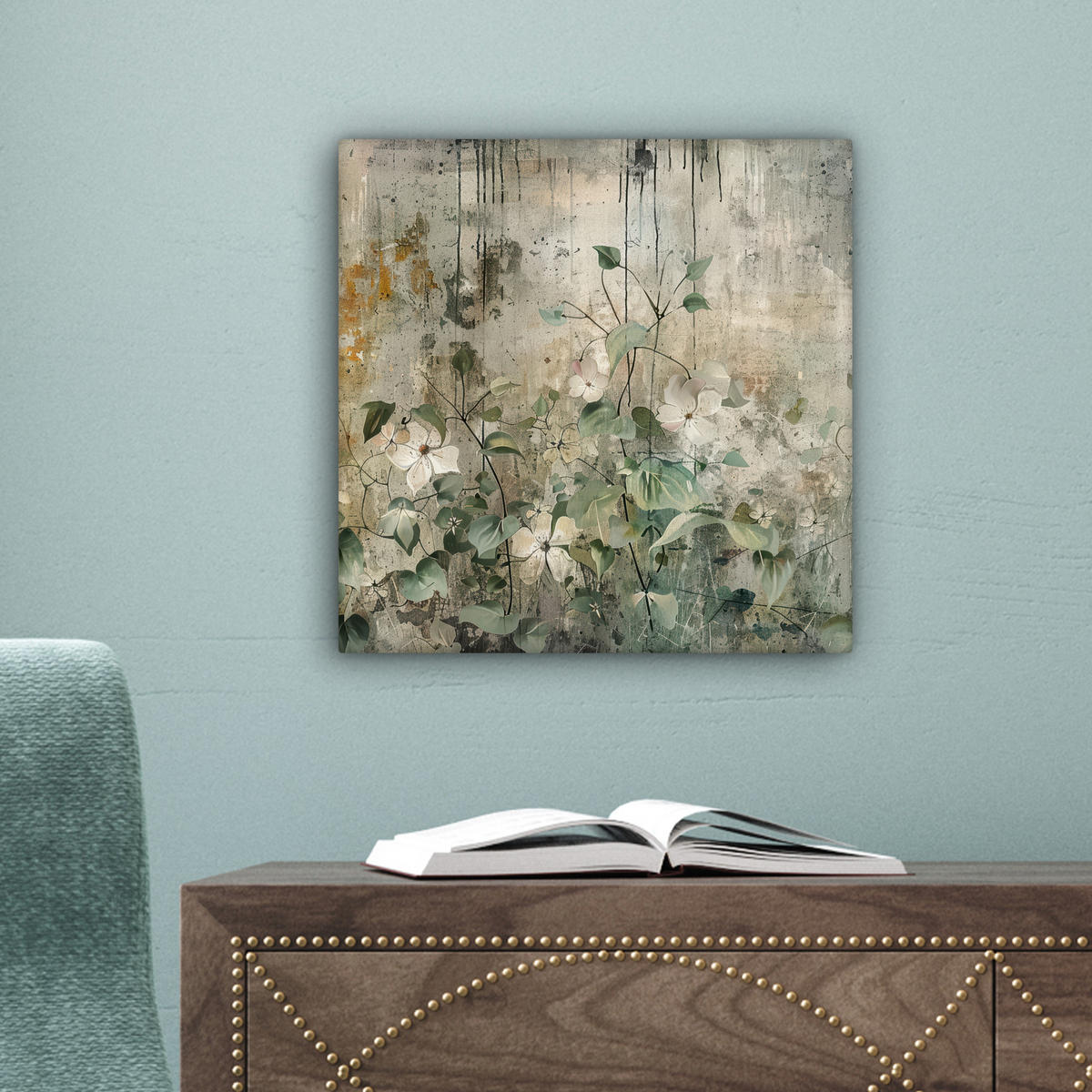 LEINWANDBILD - Blumen - Blätter - Abstrakt - Modern - 20x20 - Wandbilder - Grau, Textil (20/20cm) - MuchoWow
