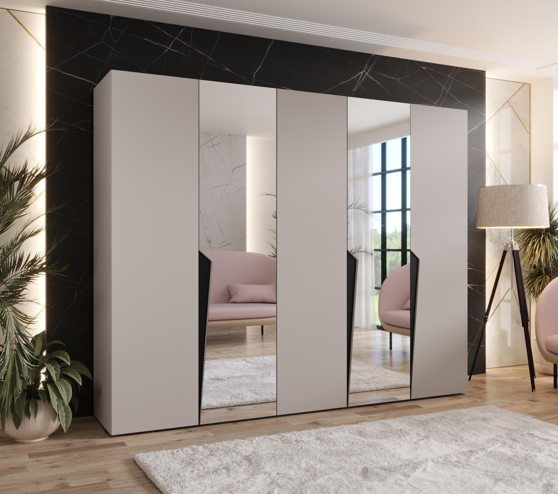 DREHTÜRENSCHRANK 202/250/52 5-türig - Beige/Schwarz, Holz/Metall (250/202/52cm) - Abiks Möbel