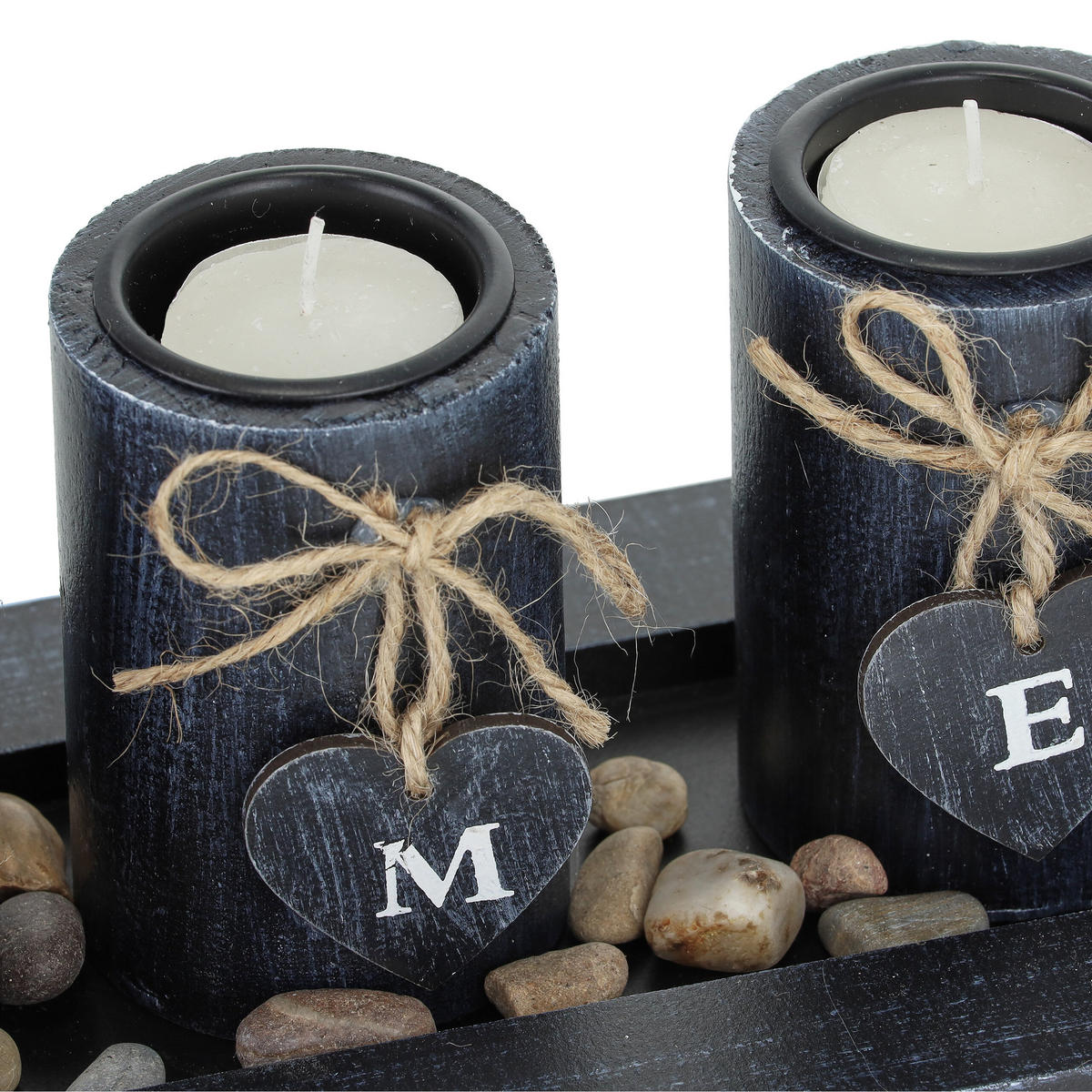 TEELICHTHALTER - Schwarz, Holzwerkstoff/Stein (10.5cm) - Relaxdays