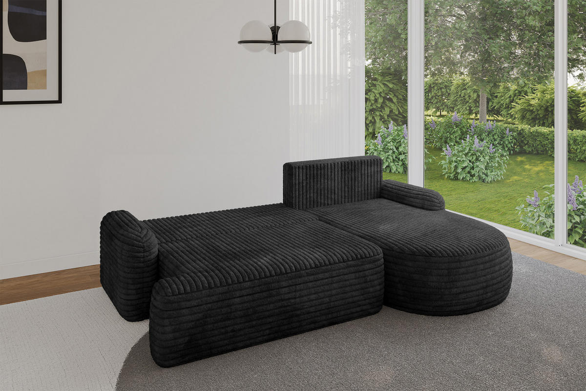 ECKSOFA mit Schlaffunktion und Bettkasten LIRA-L - 264x172x89 Schwarz - Schwarz, Holzwerkstoff/Textil (172/264cm) - ALTDECOR