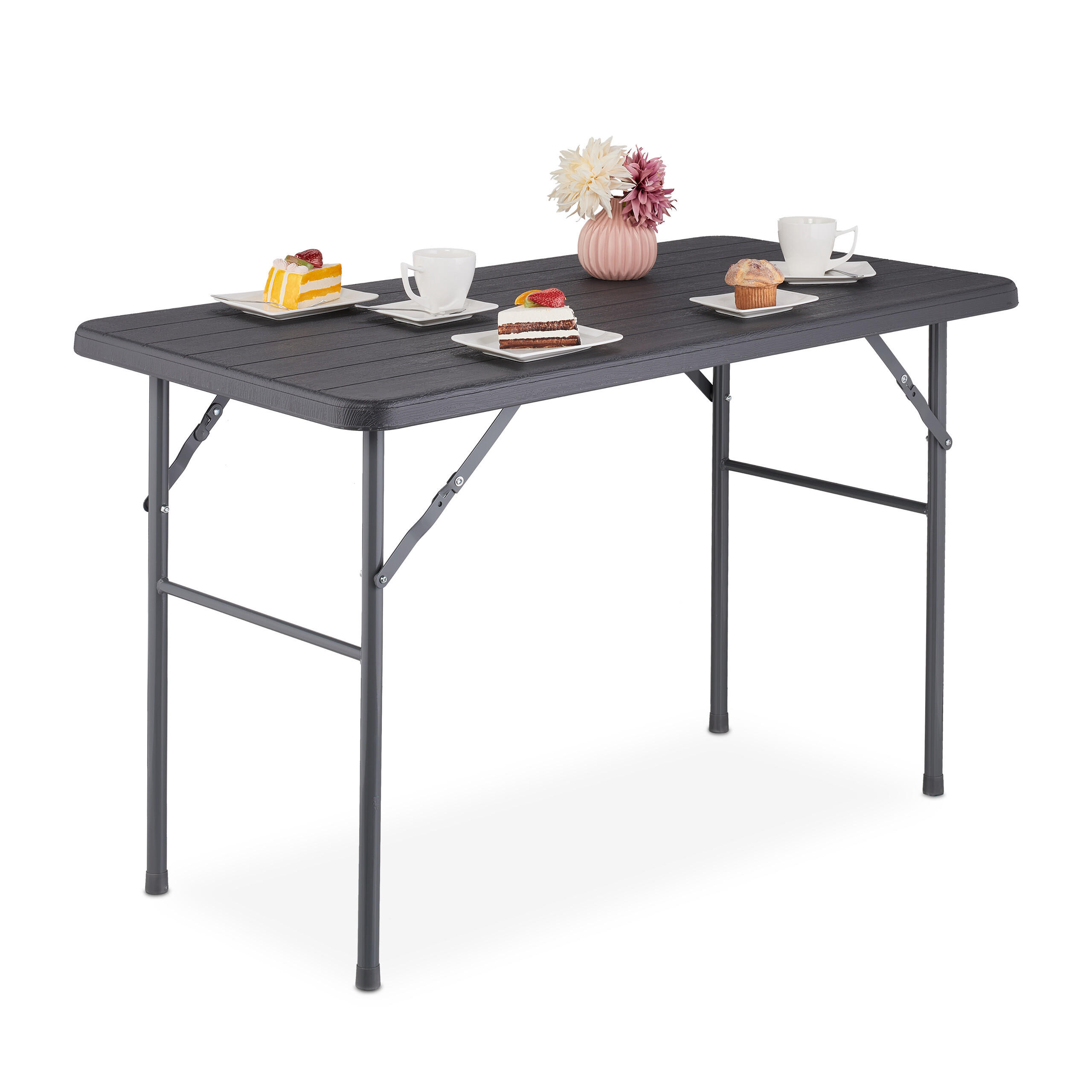 GARTENTISCH - Grau, Kunststoff/Metall (60/118/74cm) - Relaxdays