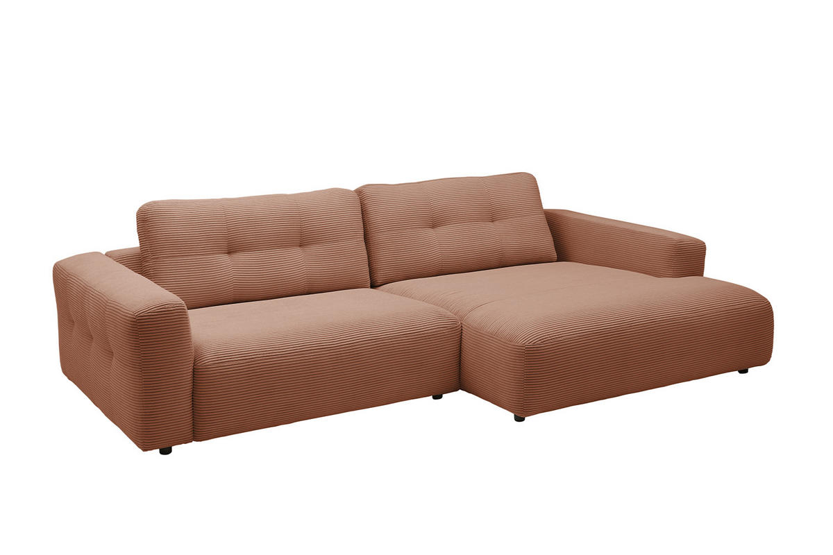 ECKSOFA XL MIKA Braun Cord - Dunkelbraun/Schwarz, Kunststoff/Textil (296/167cm) - KAWOLA