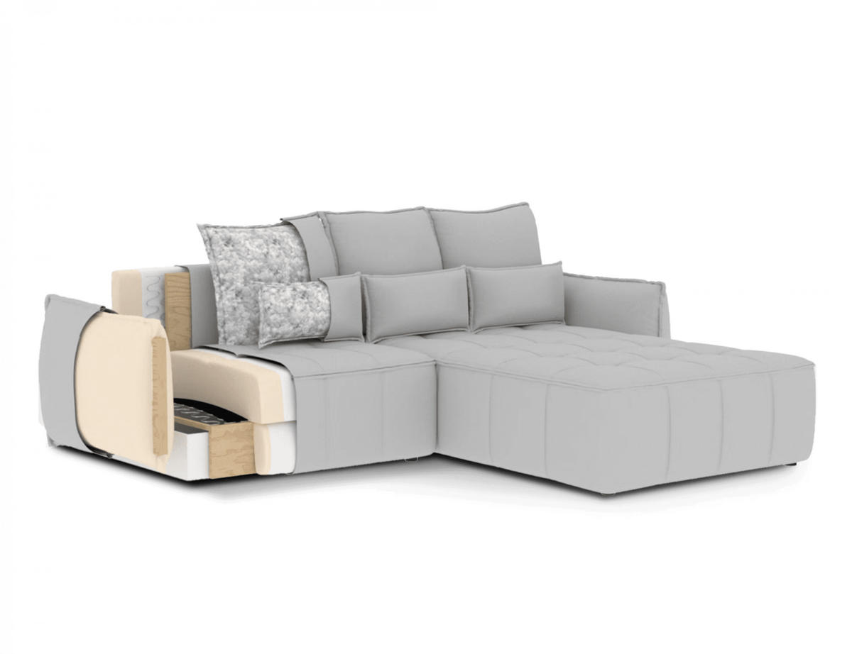 ECKSOFA mit Schlaffunktion und Bettkasten - Beige, Textil (196/265cm) - Eltap