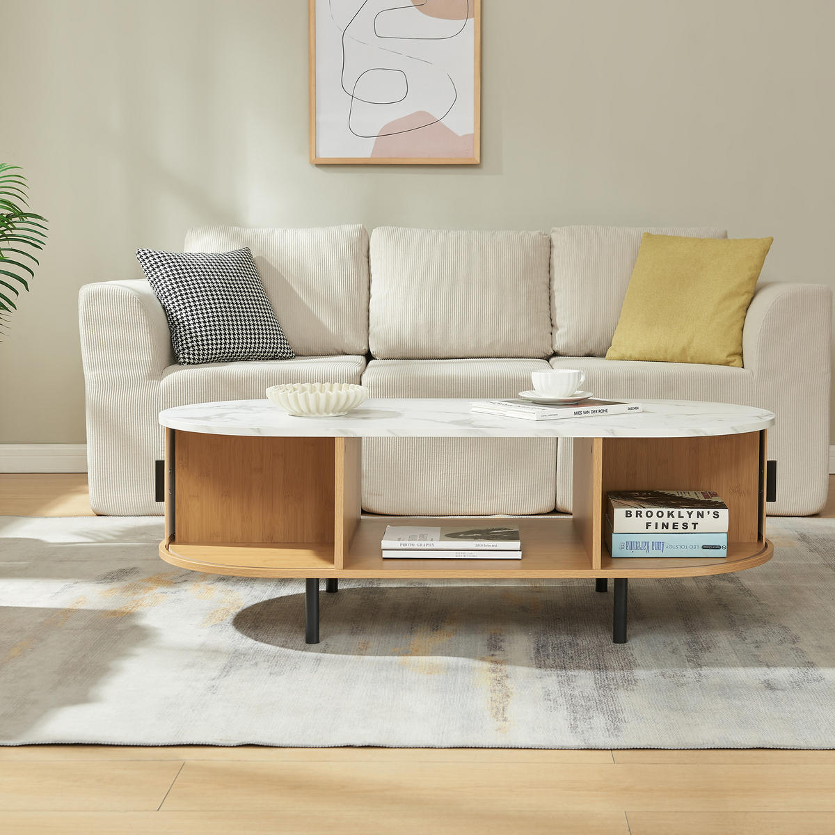 COUCHTISCH Tvedestrand 120/55/40 cm - Weiß/Naturfarben, Holzwerkstoff/Metall (55/120/40cm) - [en.casa]
