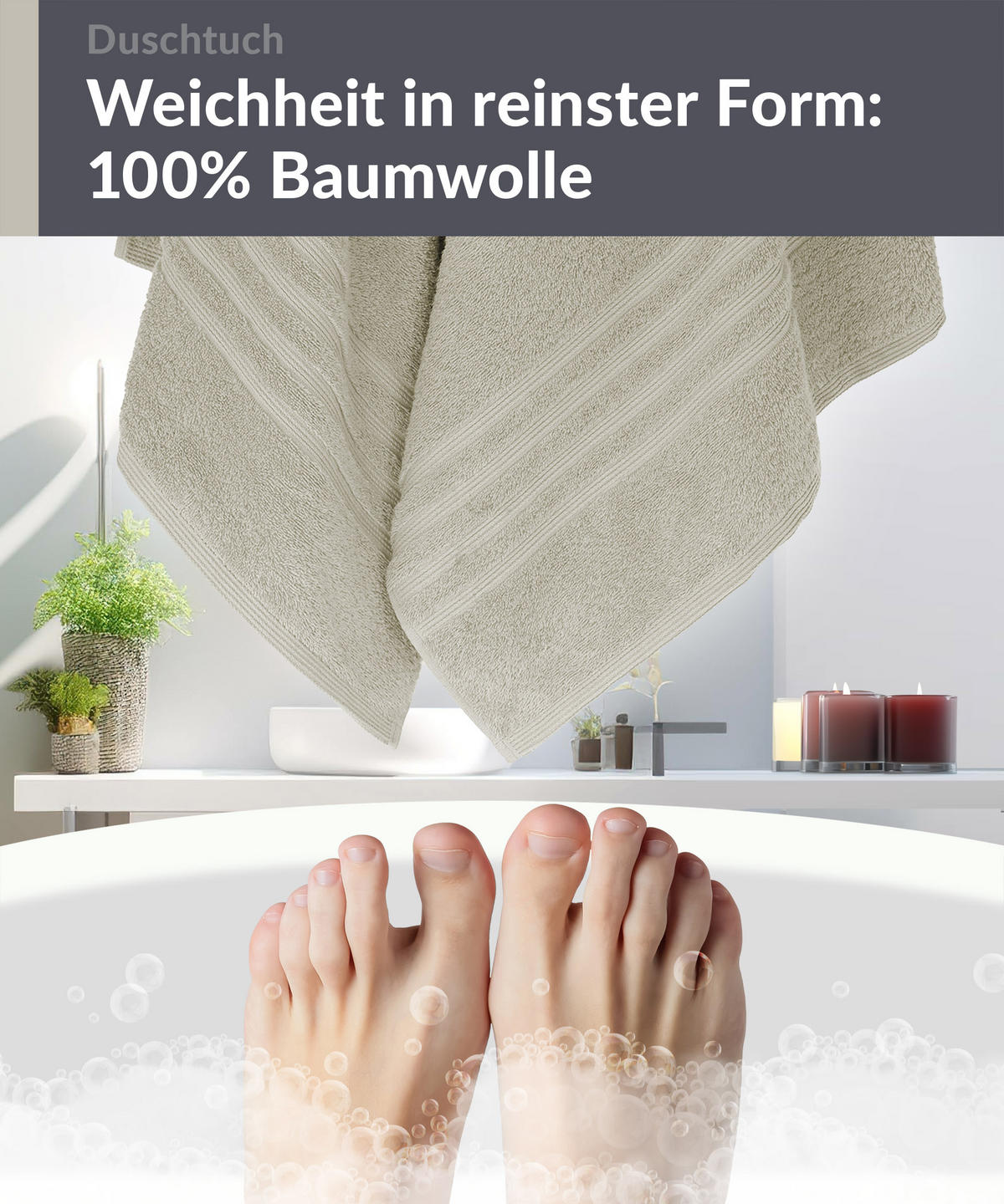DUSCHTUCH London Kiesel Grau 2er Set 70x140 - Sandfarben, Textil (70/140cm) - Lashuma