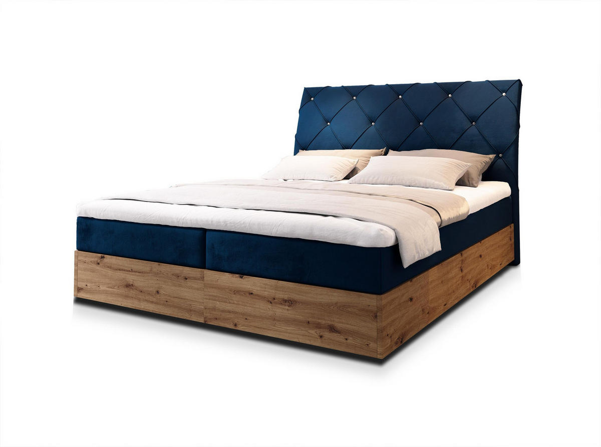 POSTEL BOXSPRING VELLANO 160x200 cm, s matrací a úložným prostorem, modrá - modrá, kompozitní dřevo/textil (160/200cm) - MASSENO