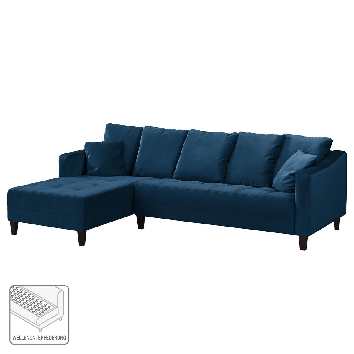 ECKSOFA mit Ottomane - Samt - Petrol, Textil (254/165cm) - home24
