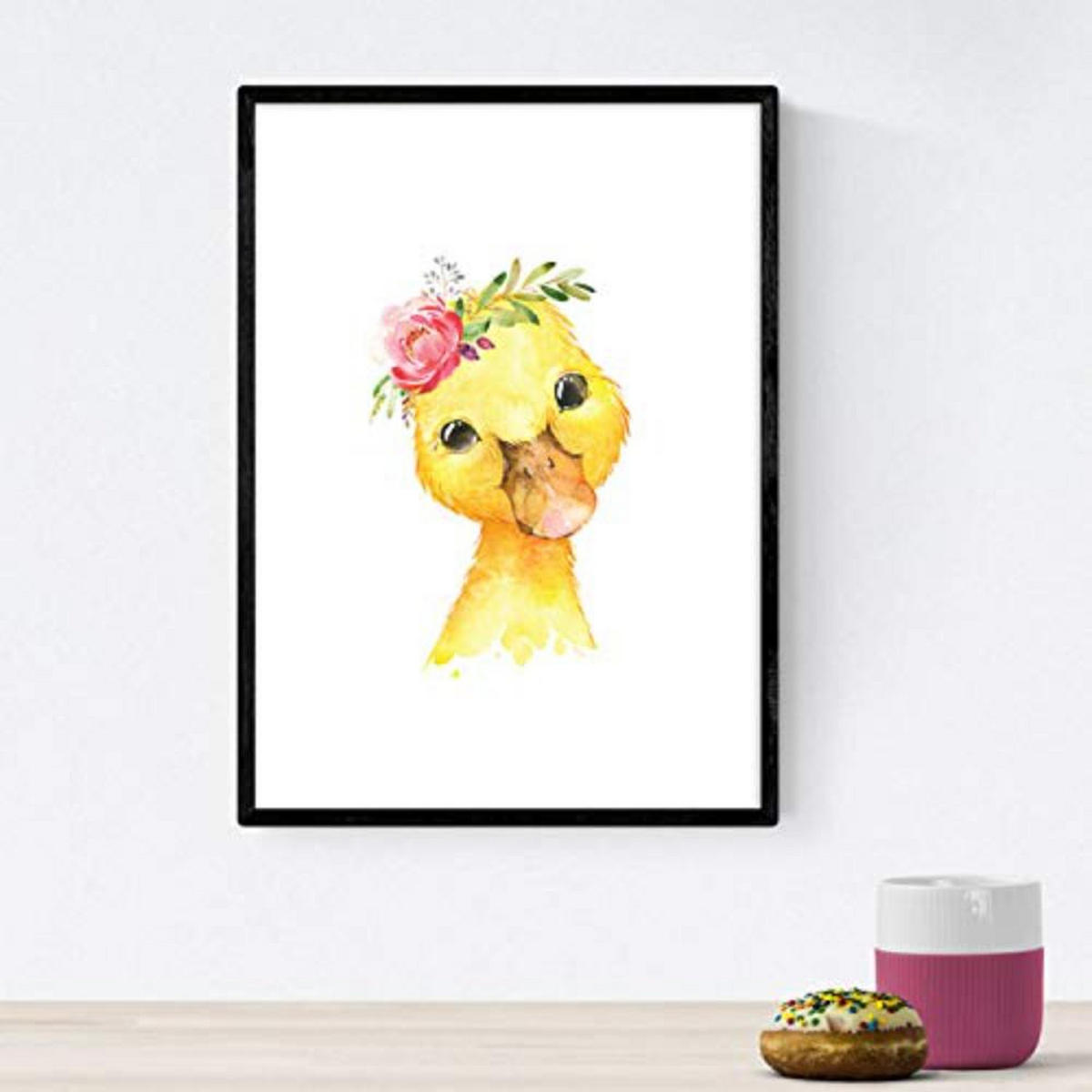 POSTER Set mit 4 Leopard Duck Kuh und Pferd A4 Schwarzer Rahmen - Schwarz, Papier (29.7/3cm) - Nacnic