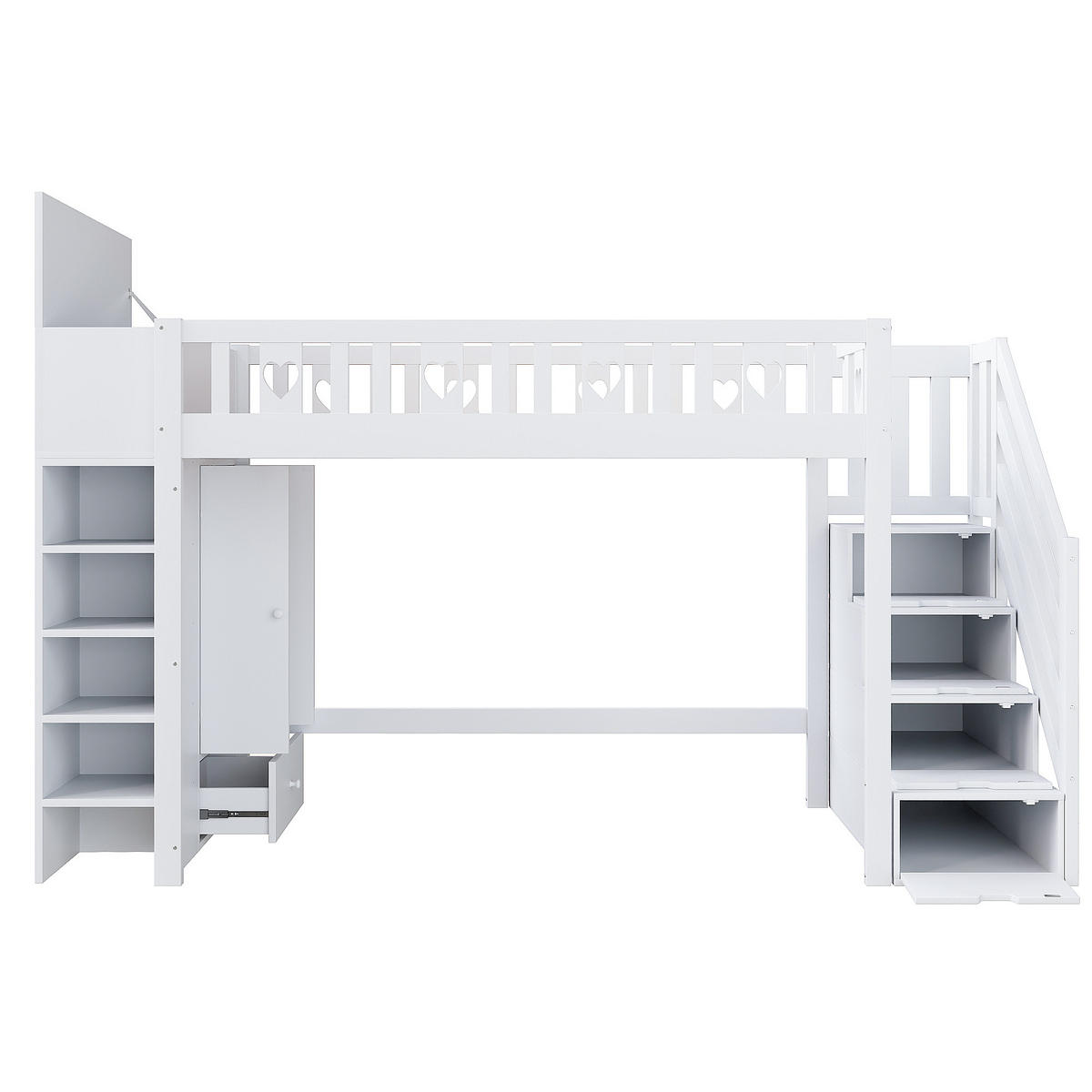 HOCHBETT 90x200cm Weiß Stauraumleiter Stauschrank Geländer Liebesform - Weiß, Holz (90/200cm) - FLIEKS