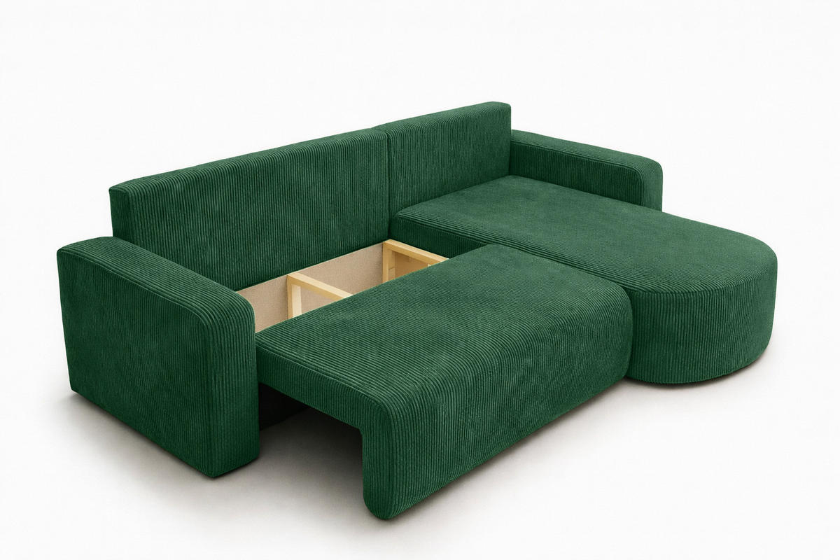 ECKSOFA Mit Schlaffunktion, Cordstoff Poso, Grün, Rechts, ROUND ONE XL - Grün, Holz (271/175cm) - Kaiser Möbel