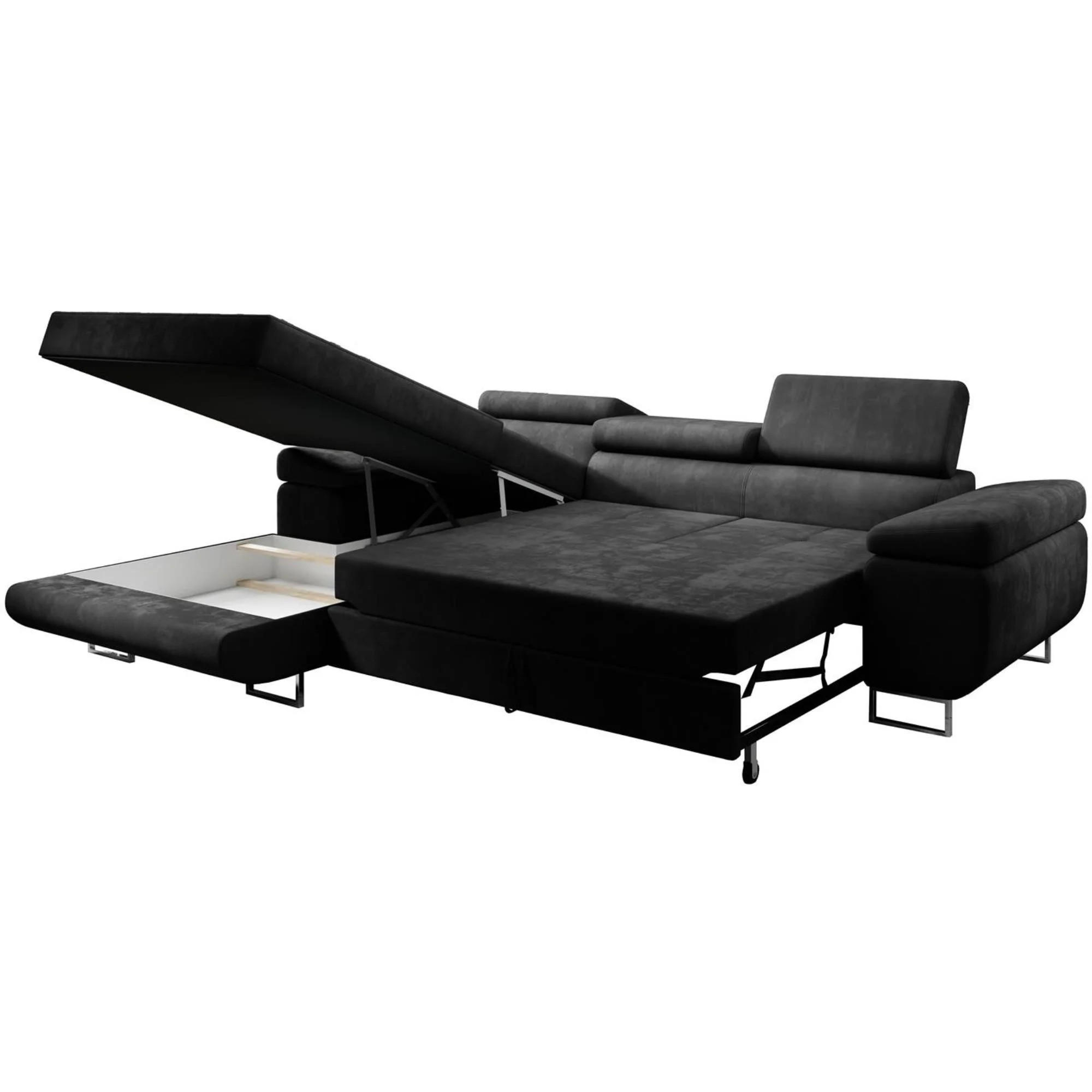 ECKSCHLAFSOFA Alons verstellbaren Kopfstützen, Dunkelgrau, links - Chromfarben/Dunkelgrau, Textil (275/203cm) - Beautysofa