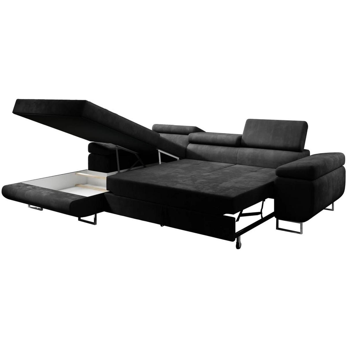 ECKSCHLAFSOFA Alons verstellbaren Kopfstützen, Dunkelgrau, links - Chromfarben/Dunkelgrau, Textil (275/203cm) - Beautysofa