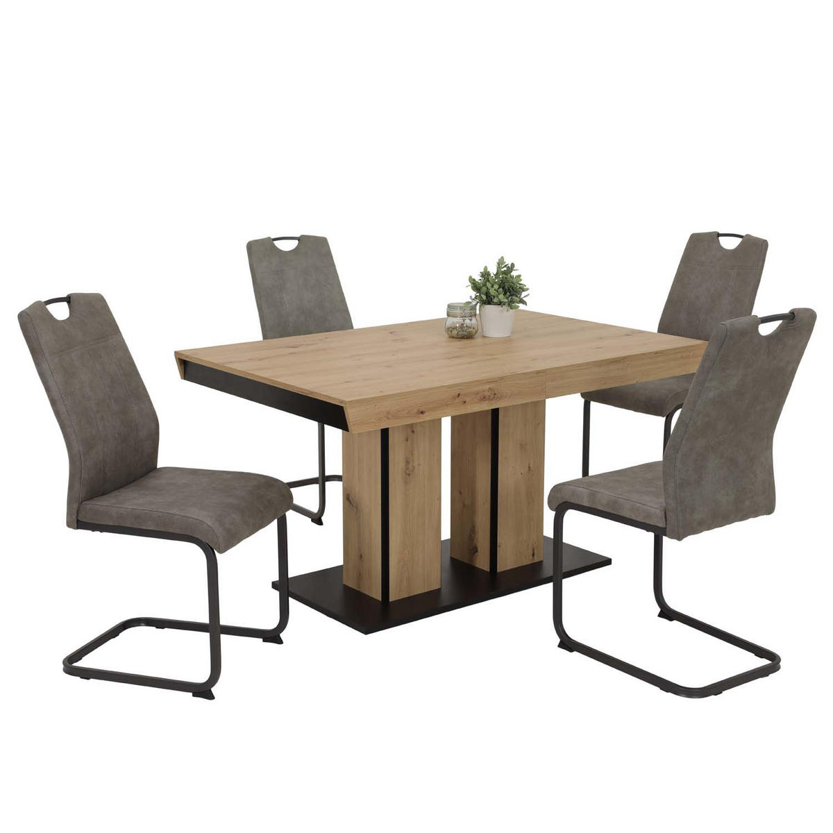 ESSGRUPPE Lucia, 5 tlg. - Tisch Artisan, 4 Stühle Grau - Eiche Artisan/Grau, Holzwerkstoff/Textil (140/76/90cm) - Möbel Stellbrink