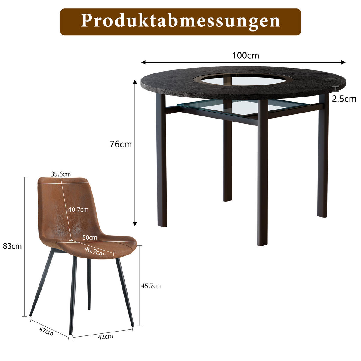 ESSGRUPPE DE-39372 5-teilig, mit 4 Stühlen und Glasplatte Braun - Braun, Metall (100/76/100cm) - ComfortXL