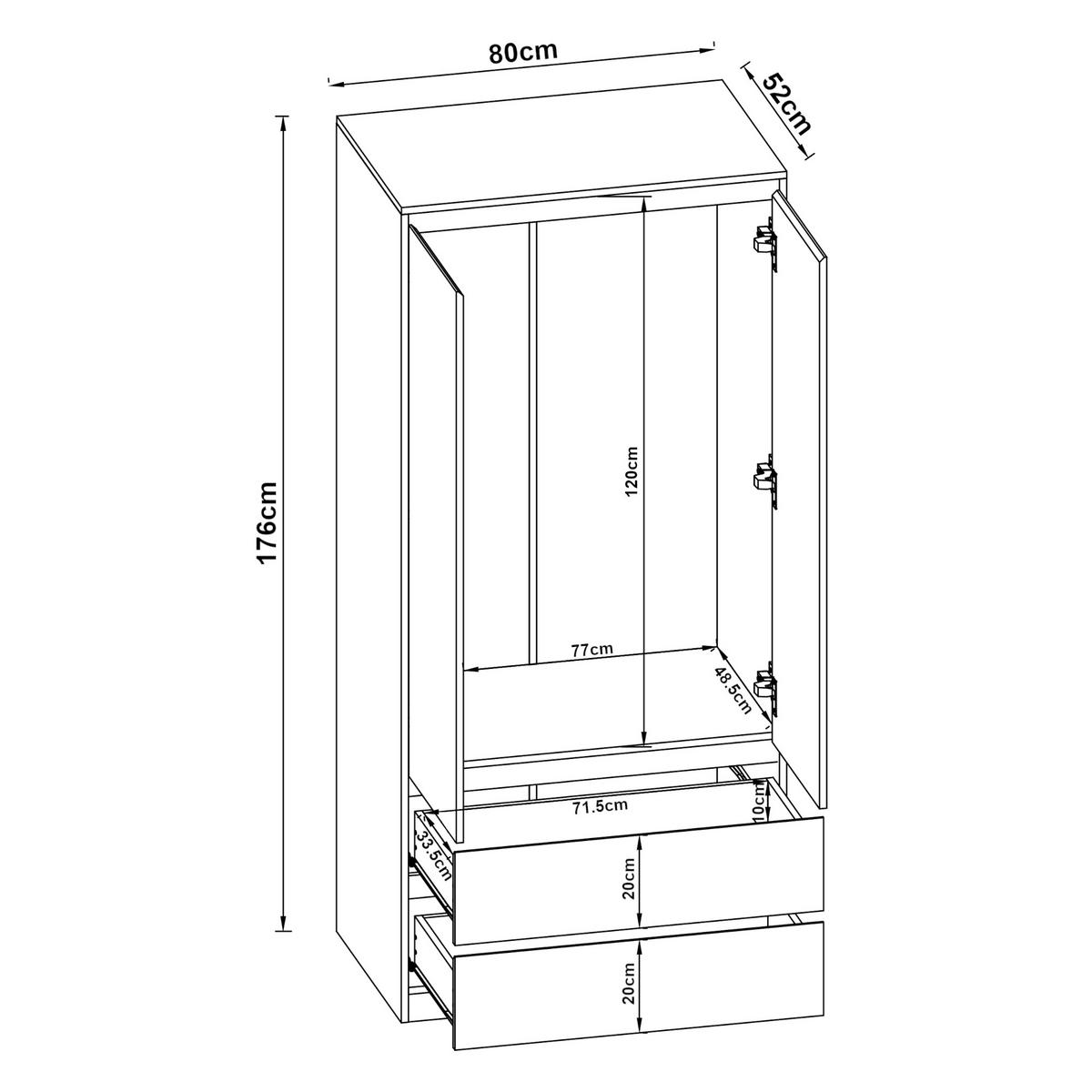 KLEIDERSCHRANK Bastheim - Eichefarben/Weiß, Holzwerkstoff (80/176/52cm) - [en.casa]