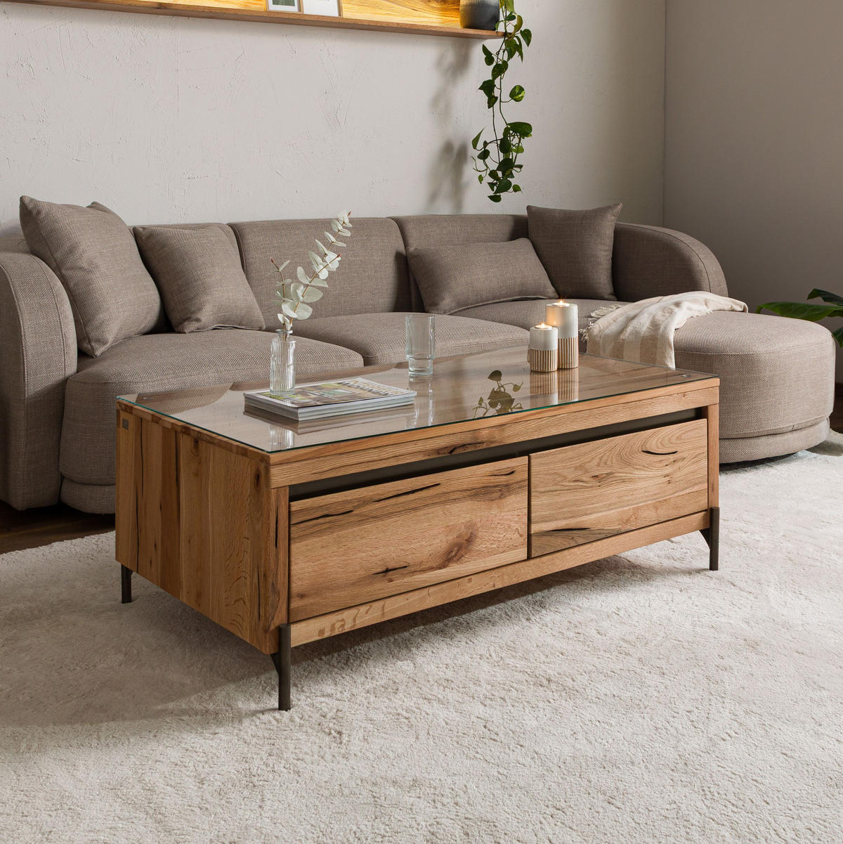 COUCHTISCH Wild-/Zerreiche 120x67x45 natur geölt MONTREUX #120 - Naturfarben, Holz (120/67/45cm) - Massivmoebel24