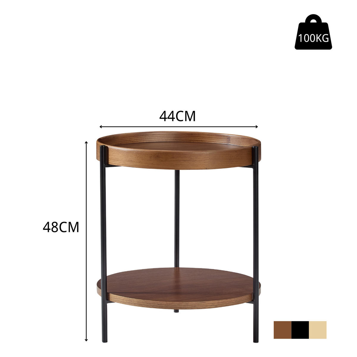 KLUBSKA miza 69/44 cm iz masivnega lesa in MDF v barvi oreha, 2-delni komplet - barva oreha, leseni material (44/44/48cm) - BEAOK