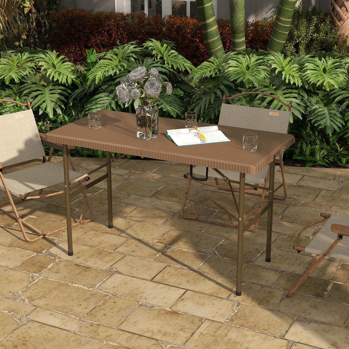 GARTENTISCH, Braun, HDPE - Braun, Kunststoff (122/60/73cm) - Outsunny