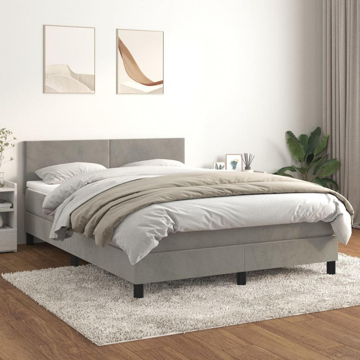 BOXSPRINGBETT 140/200 Cm Grau Samt - Grau, Textil (144/203cm) - vidaXL