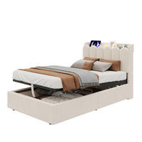 POLSTERBETT 90/200 cm in Beige mit Bettkasten, USB, Type-C und Leselampe aus Samt im Kopfteil - Beige, Holzwerkstoff/Textil (90/200cm) - STILVORA