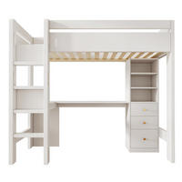 HOCHBETT mit Schreibtisch 90/200 cm in Weiß – mit Stauraum und Leiter - Weiß, Holzwerkstoff (90/200cm) - BEAOK