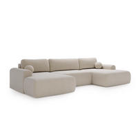 WOHNLANDSCHAFT Aurora Creme, mit Schlaffunktion in Lambi Stoff - Creme, Holzwerkstoff/Textil (344/92/177cm) - Bettso