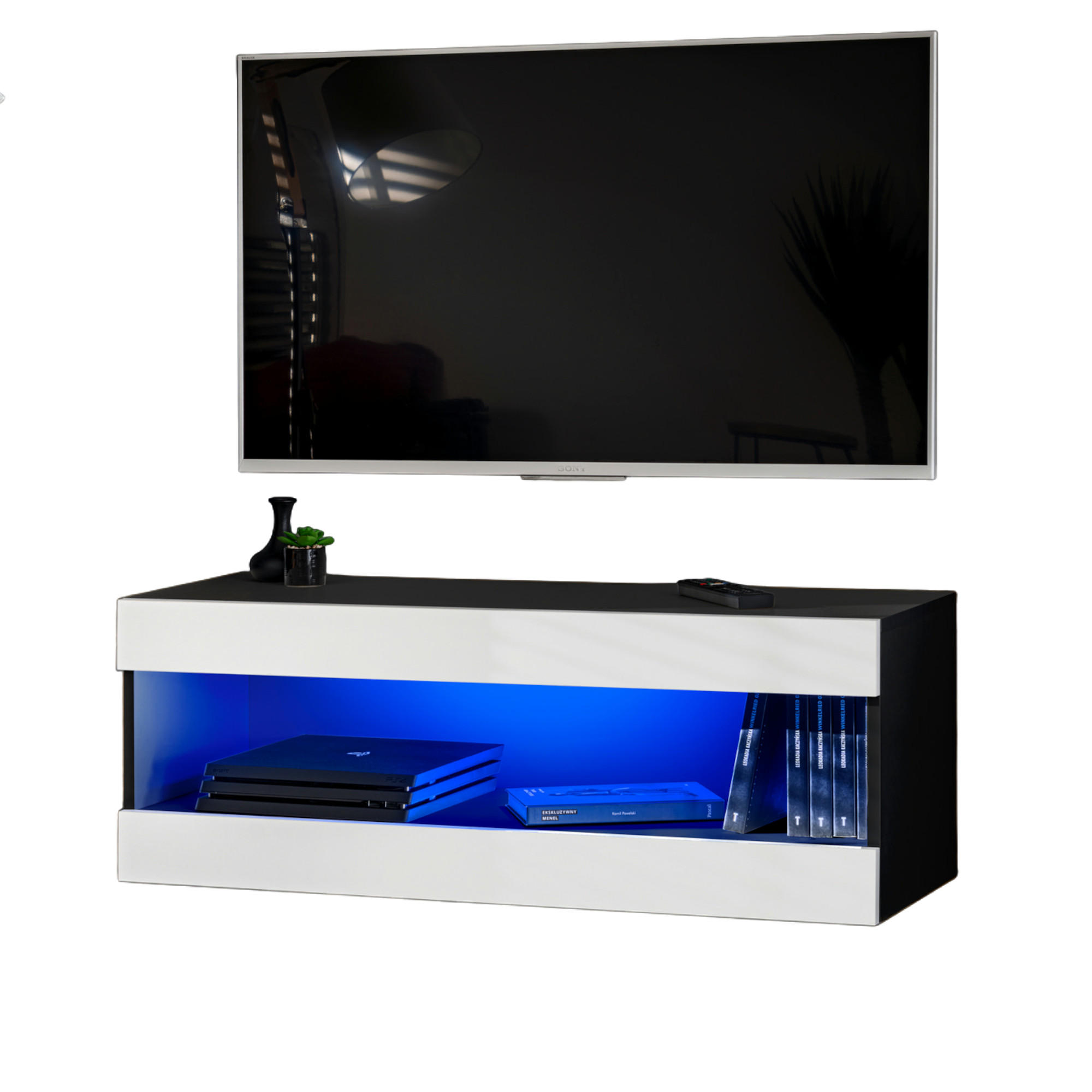 TV-ELEMENT TIVOLI RTV2-BLACK/WHITE+BLU Offener Raum Schwarz Weiß - Schwarz/Weiß, Holzwerkstoff/Kunststoff (100/36/35cm) - Komodee