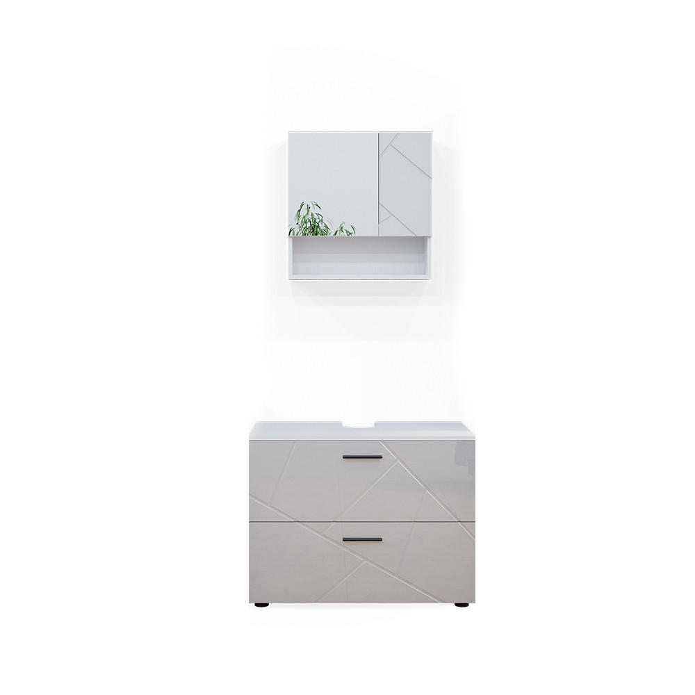 BADMÖBEL-SET Irma Weiß Hochglanz 2 Teile - Weiß Hochglanz/Weiß, Holzwerkstoff (80/58.6/41cm) - Vicco