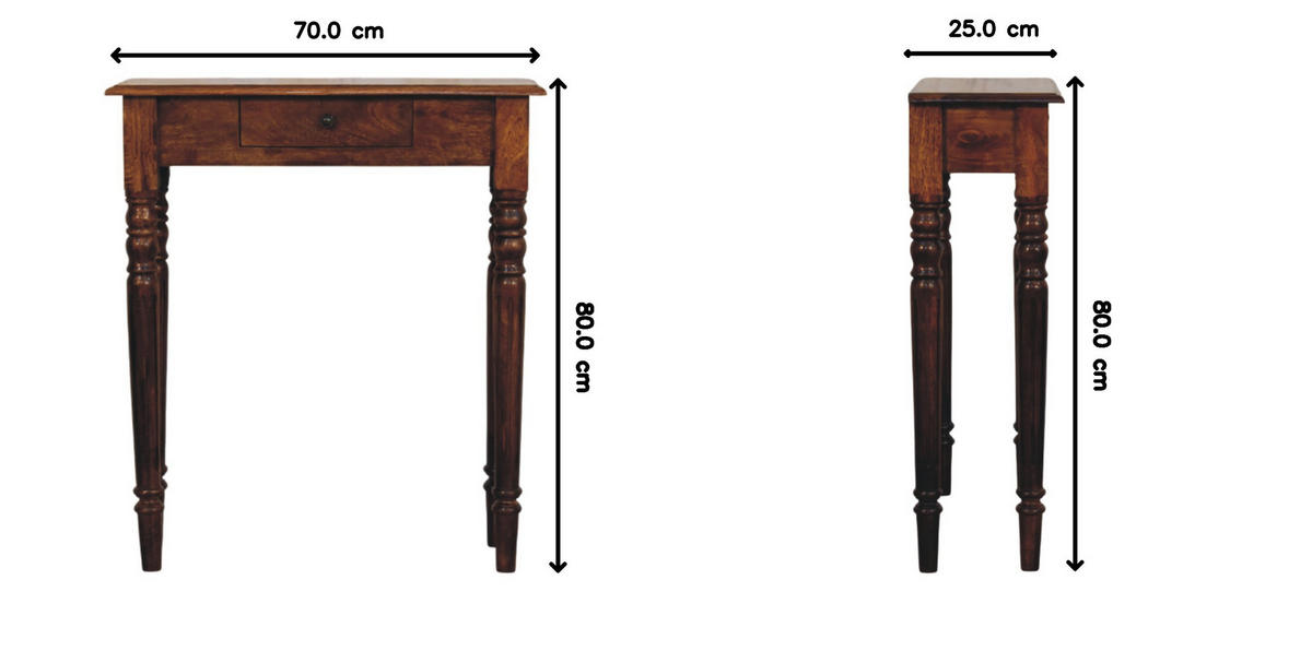 KONSOLENTISCH Massivholz Kastanienbraun Gedrechselte Beine, 1 Schublade - Dunkelbraun/Messingfarben, Mangoholz/Holz (70/80/25cm) - Artisan Furniture