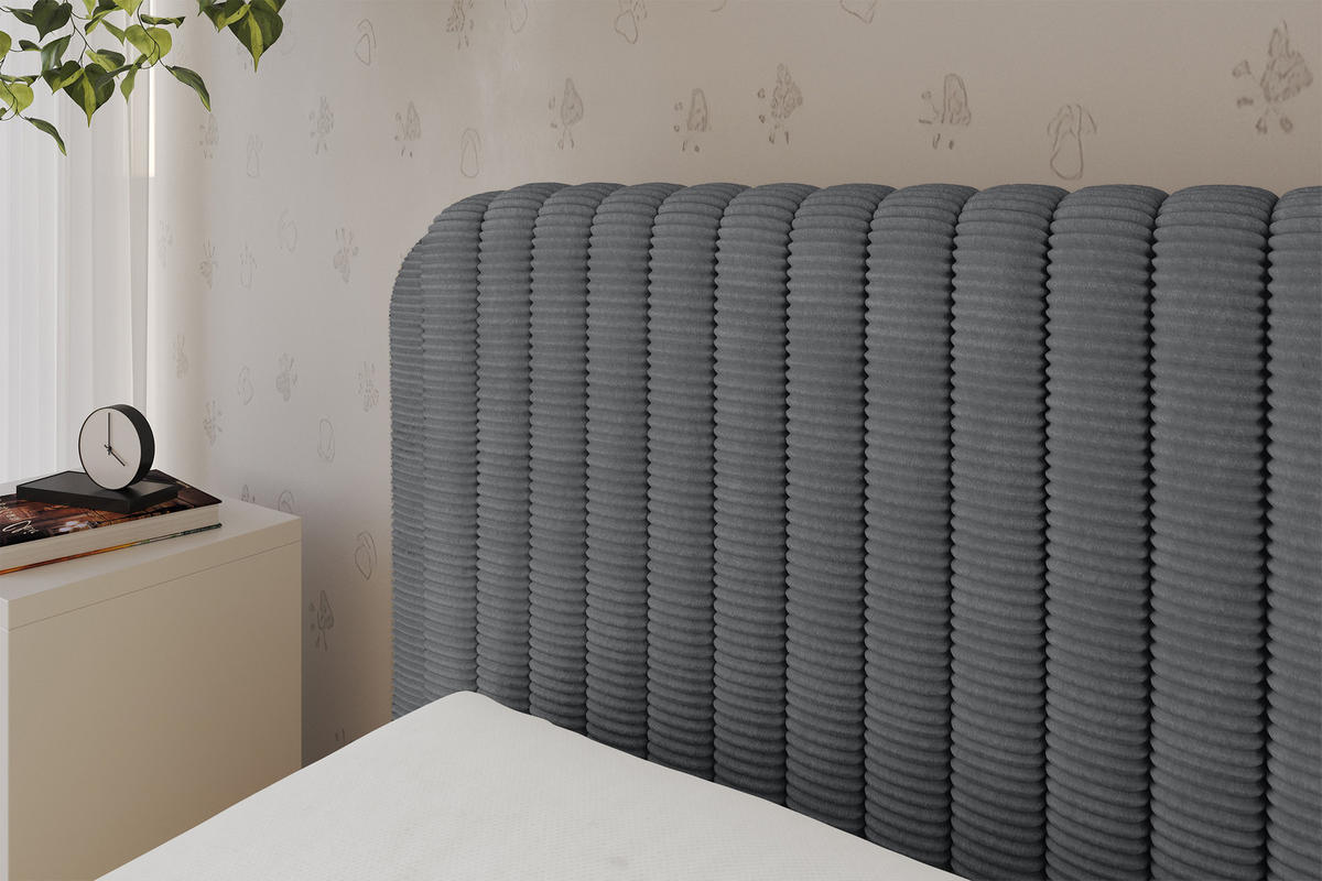 EINZELLBETT Jugendbett mit Bettkasten und Matratze H3/H4, Rechts - AURY 80x200 Dunkelgrau - Schieferfarben, Holzwerkstoff/Textil (80/200cm) - ALTDECOR