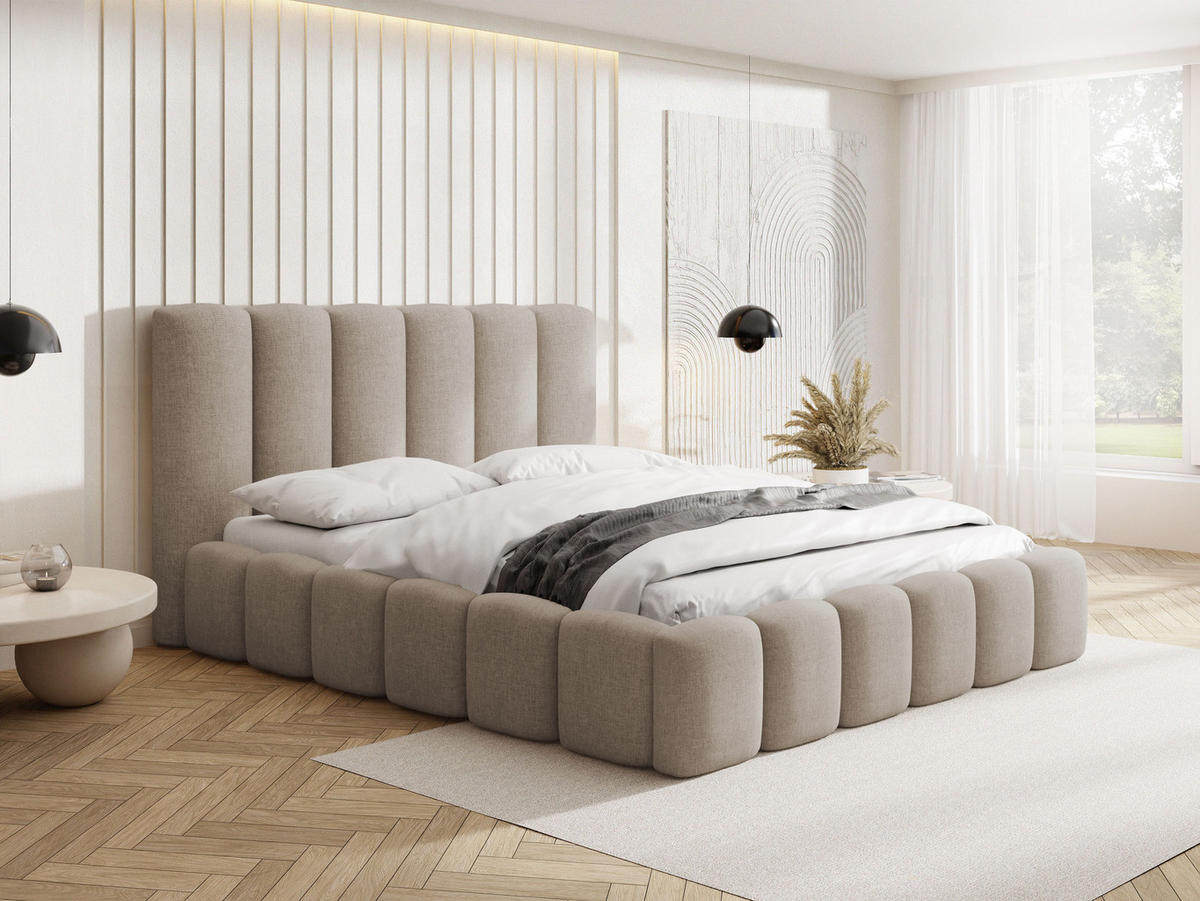 POLSTERBETT Serenity mit Bettkasten & Lattenrost in Beige Chenille 200 x 200 cm - Beige/Birkefarben, Holzwerkstoff/Kunststoff (200/200cm) - WFL GROUP