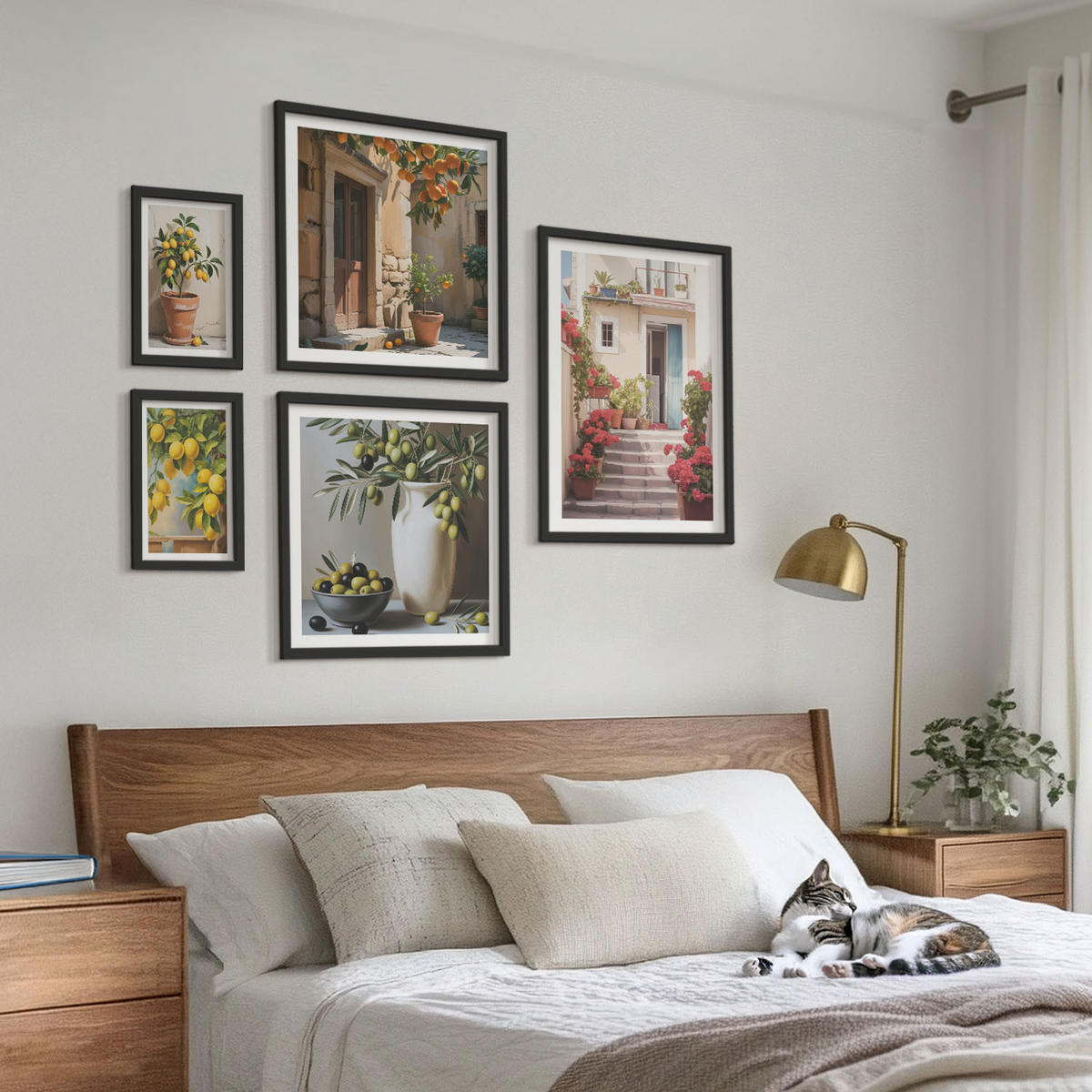 BILDER SET 5er Set - 50x50 cm & 20x30 cm & 40x60 cm Schwarzer Rahmen - Italienische Zitrus-Modeplakate - Schwarz, Kunststoff (40/60cm) - TULUP