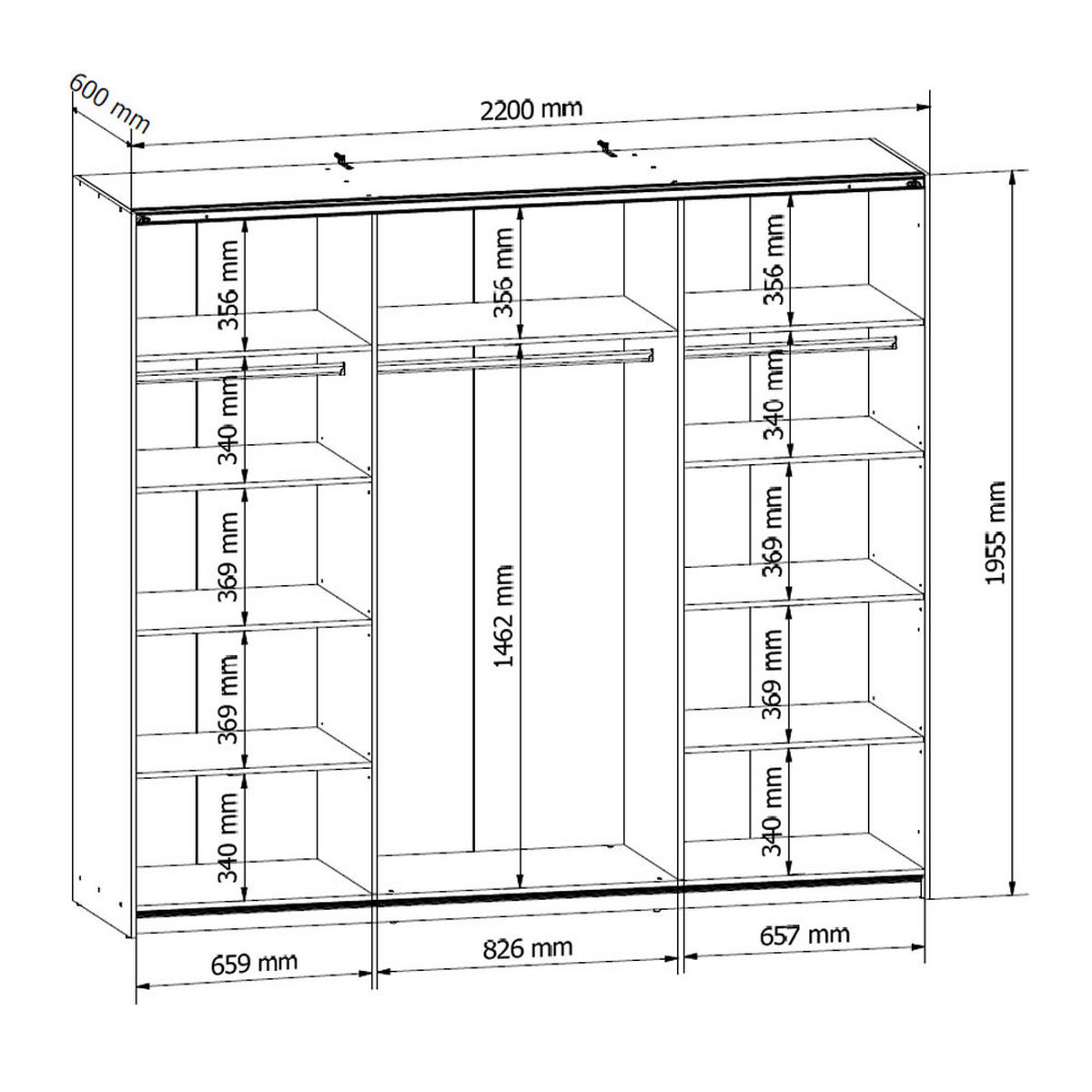 SCHWEBETÜRENSCHRANK Tetrix Kaschmir 220 / 60 / 195,5cm - Kaschmir/Braun, Holzwerkstoff (220/196/60cm) - Feldmann-Wohnen
