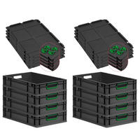 EUROBOX 8x NextGen Color mit Auflagedeckel 12x40x60 cm 23 Liter Schwarz Griffe grün offen - Schwarz/Grün, Kunststoff (40/12/60cm) - PROREGAL