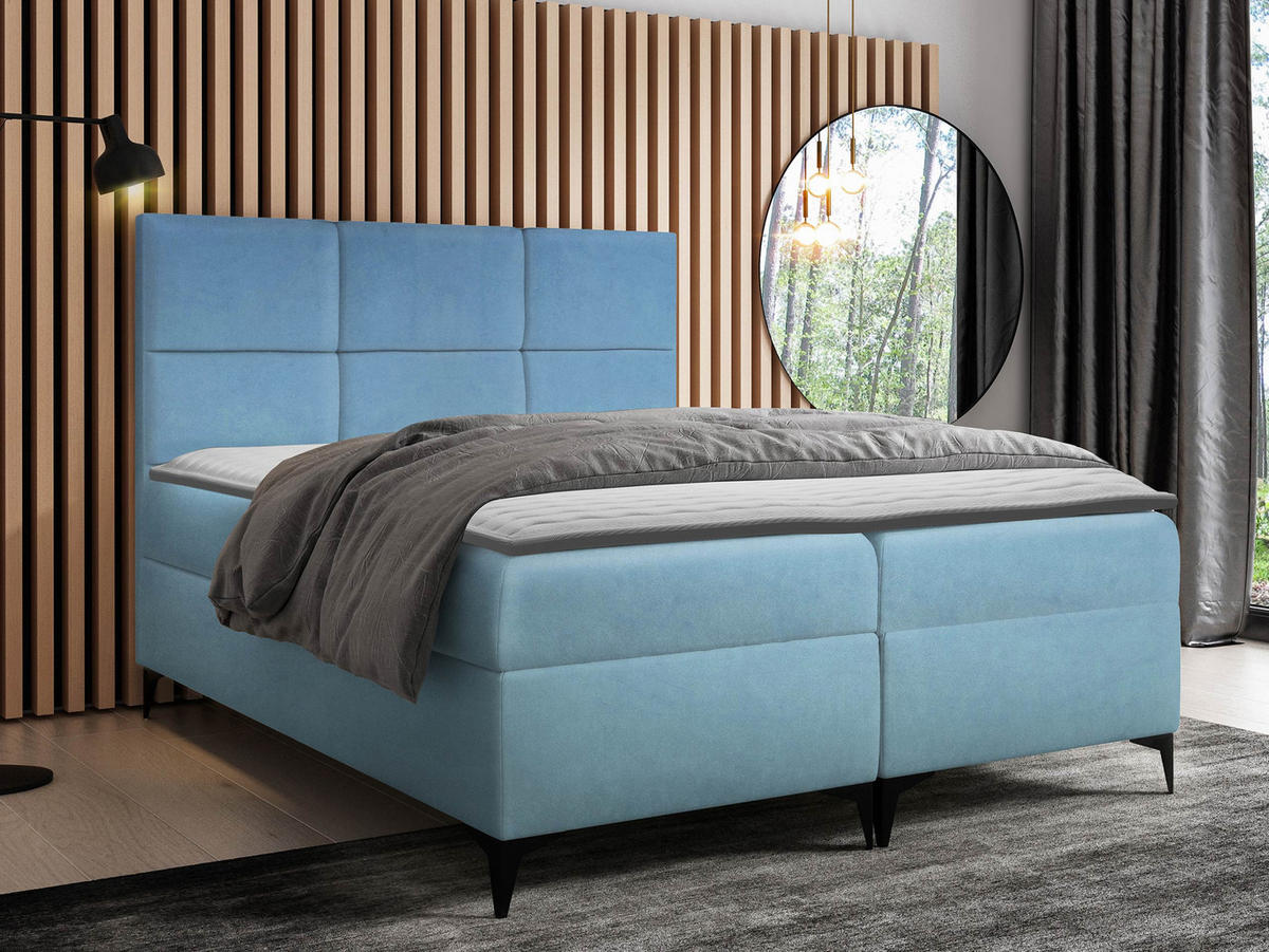 BOXBETT Fava - Blau, Holz/Textil (140/200cm) - MIRJAN24