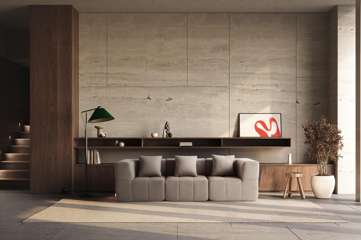 3-SITZER-SOFA Bouclé-Stoff Steinbeige - Greige, Textil (260/73/95cm) - MILYsofa