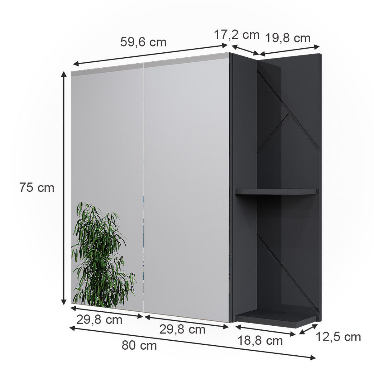 BADSPIEGELSCHRANK Irma Anthrazit Hochglanz 80 x 75 cm - Anthrazit, Holzwerkstoff (80/75/17.2cm) - Vicco