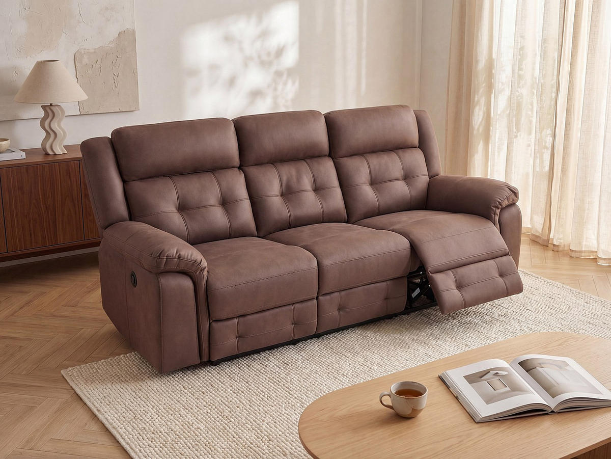 RELAXSOFA - 3 Personen - stoff - braun Ortiano - Braun, Textil (223/102/97cm) - Vente-Unique