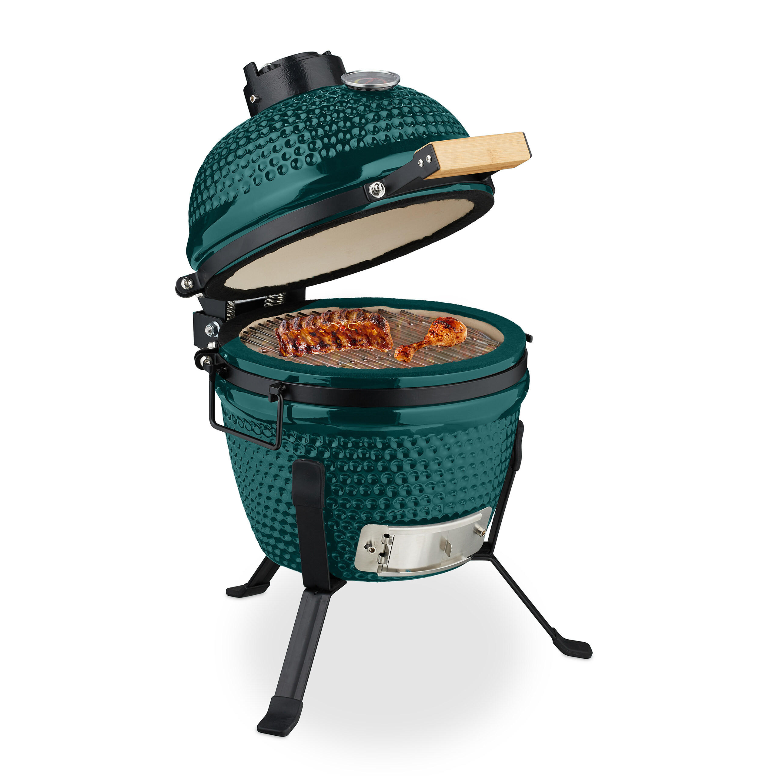 KAMADO-GRILL - Dunkelgrün, Keramik/Metall (34/56.5cm) - Relaxdays