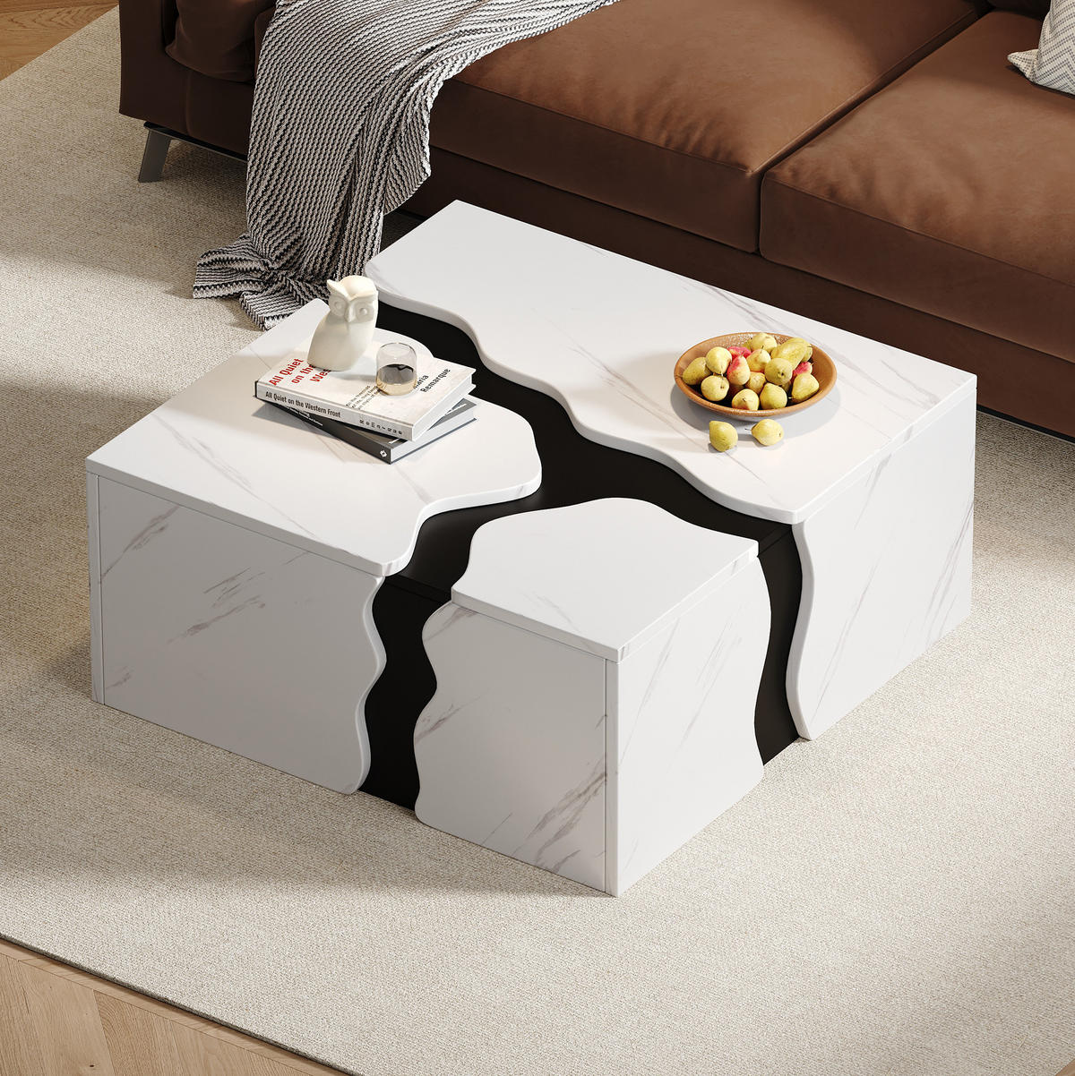 COUCHTISCH mit Schublade 70 x 70 x 31 cm Marmoroptik Weiß - Weiß, Holzwerkstoff (70/70/31cm) - Meubliv