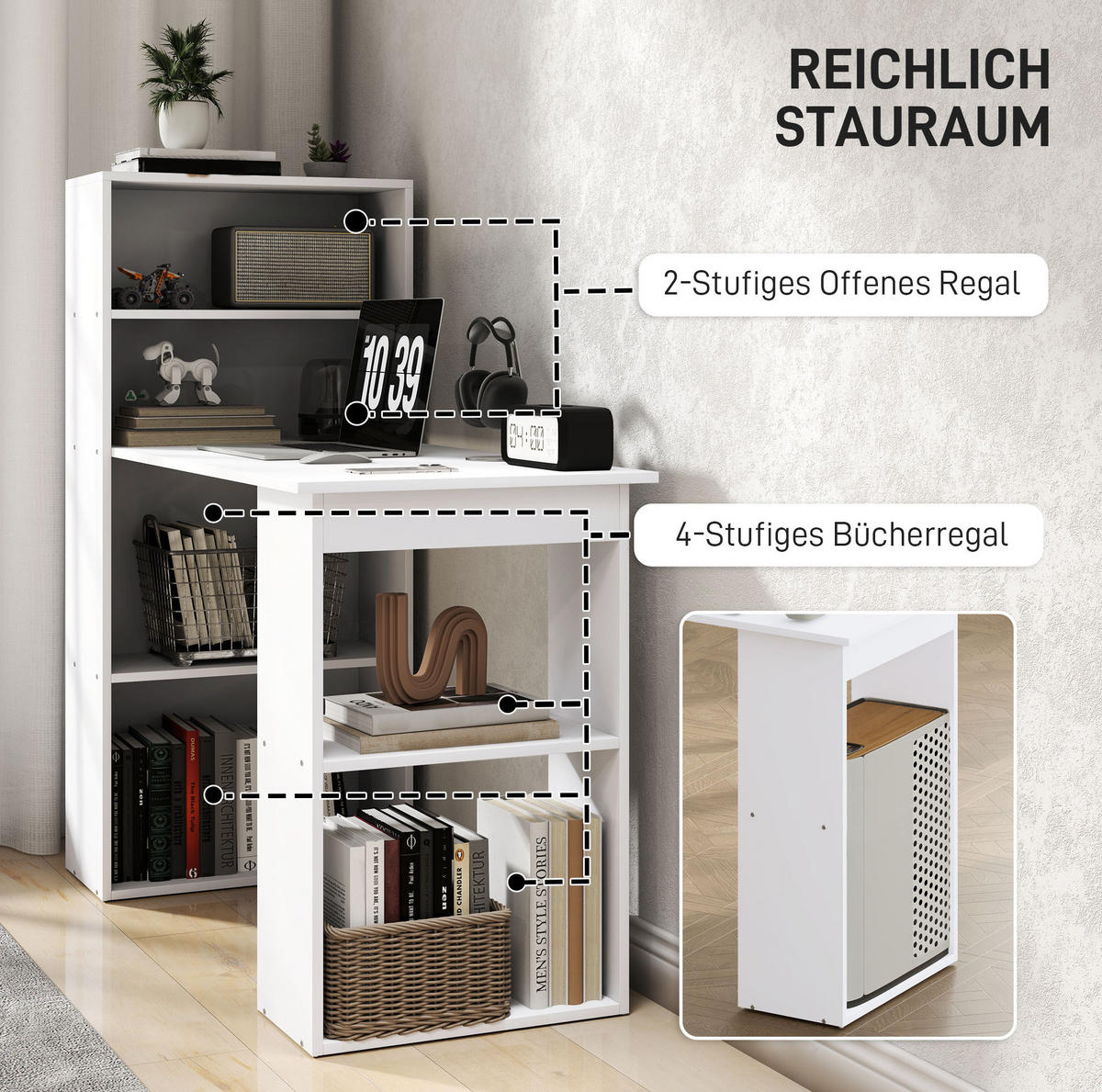 SCHREIBTISCH mit Regal 120 x 55 cm Weiß - Weiß, Holz (120/55/120cm) - Meubliv