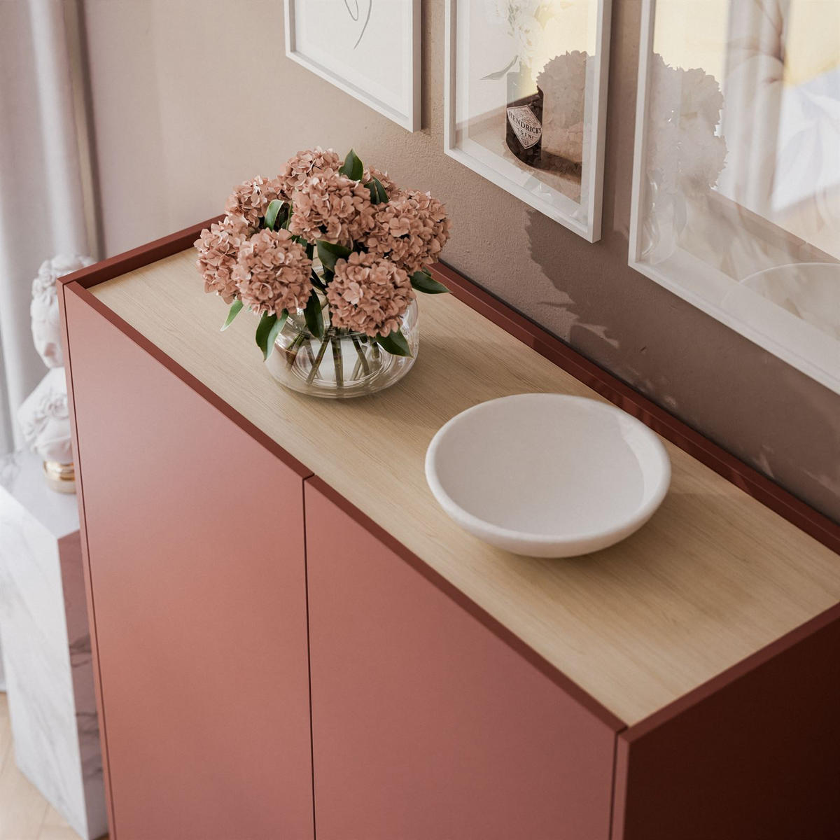 KOMMODE ESSENCE 2D KD97 Keramik Rot / Eiche Linea - Eichefarben/Rot, Holzwerkstoff (97/122/37cm) - Lookway