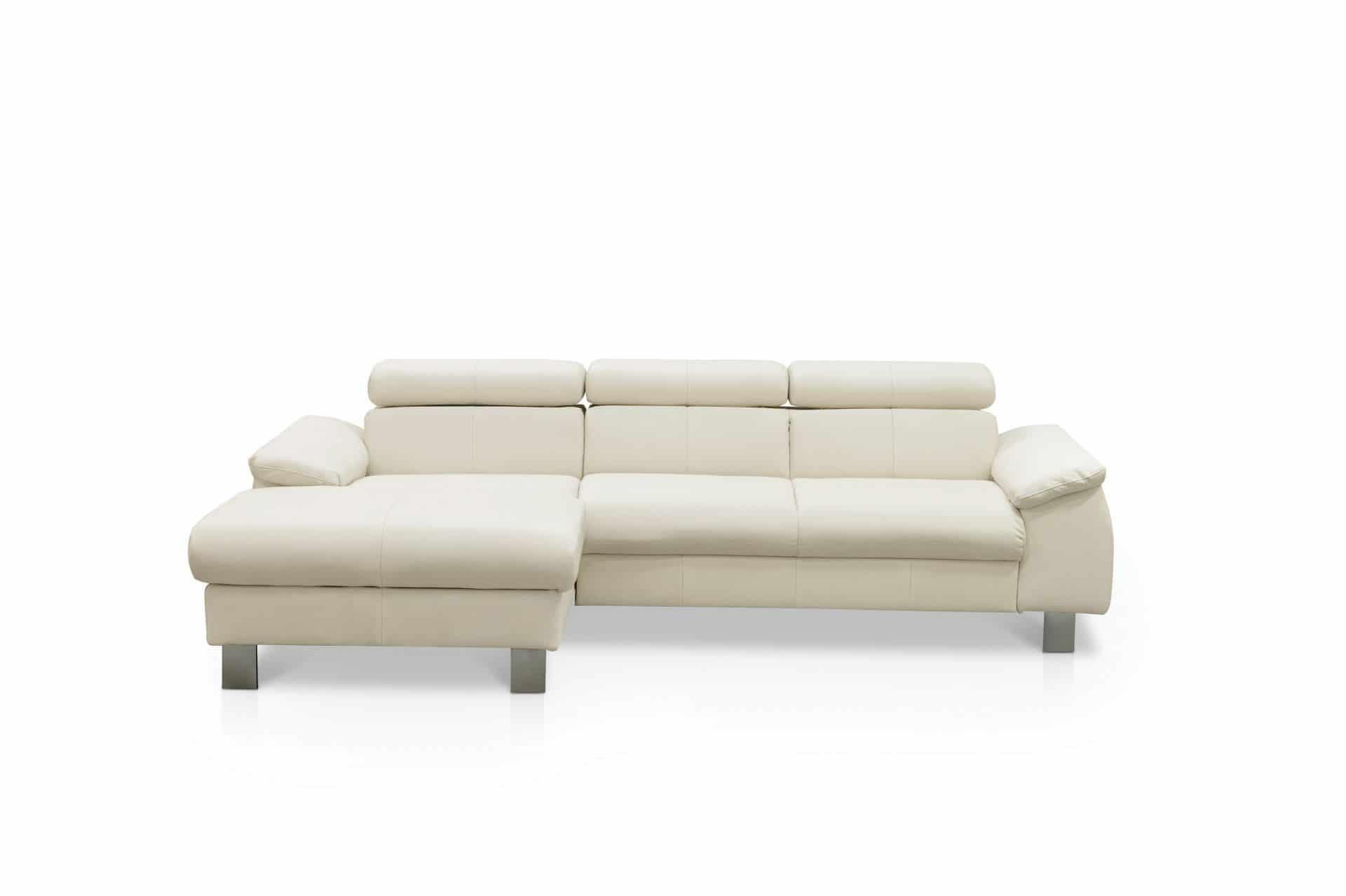 ECKSCHLAFSOFA mit Echtlederbezug, Schlaffunktion & Bettkasten - Chromfarben/Eiche Bianco, Leder/Holz (244/166cm) - Cotta