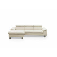 ECKSCHLAFSOFA mit Echtlederbezug, Schlaffunktion & Bettkasten - Chromfarben/Eiche Bianco, Leder/Holz (244/166cm) - Cotta
